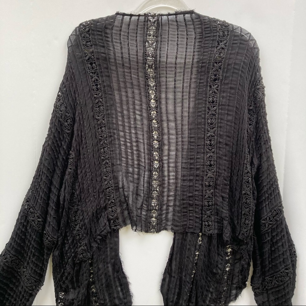 Free People Black Sheer Tie-Front Bell Sleeve Top - Picture 8 of 11